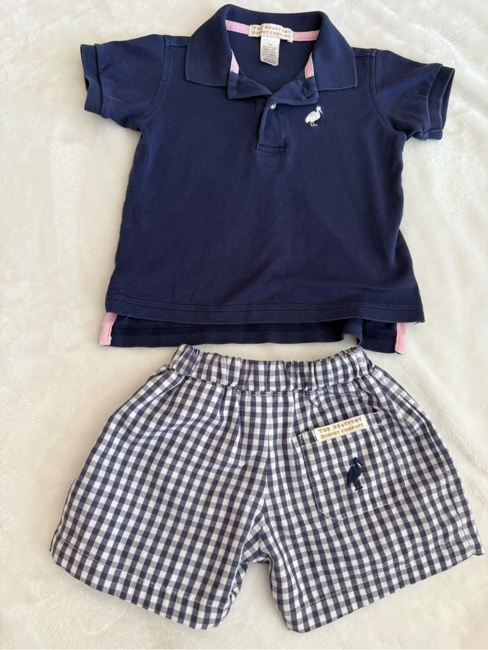 Beaufort Bonnet Company Navy Polo & Gingham Shorts Set (size 12-18M)
